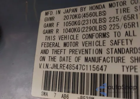 2007 Honda Cr-V Ex z USA, uszkodzony, nr VIN JHLRE48547C115647
